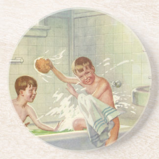 Dessous De Verre En Grès Frères vintage, enfants, garçons éclaboussant dans