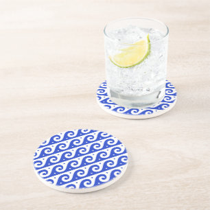 Dessous De Verre En Grès Fret grec, Motif d'onde méditerranéen, Bleu