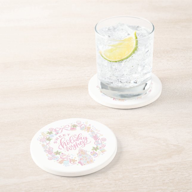 Dessous De Verre En Grès Friandises pastel | Vœux de fêtes sucrés (Côté)