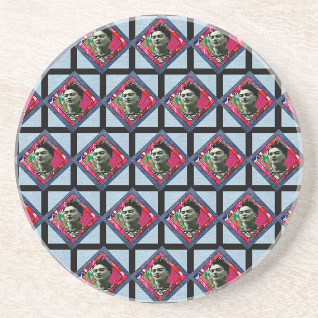 Dessous De Verre En Grès Frida Kahlo Retro Pink Denim (Devant)