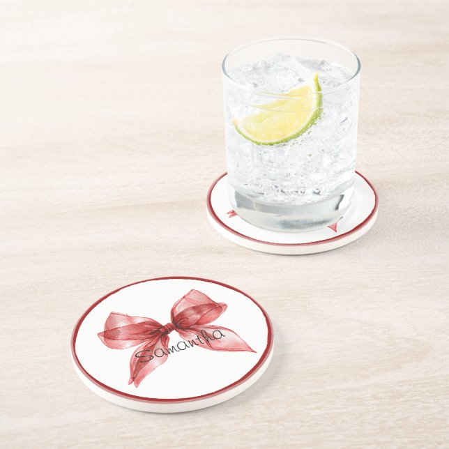 Dessous De Verre En Grès Frontière à ruban rouge (Côté)