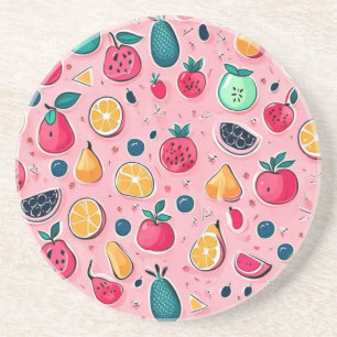 Dessous De Verre En Grès Fruits colorés mignons décoration rose