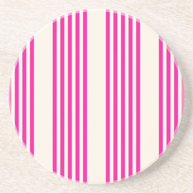 Dessous De Verre En Grès Fuchsia et beige cinq rayures motif (Devant)