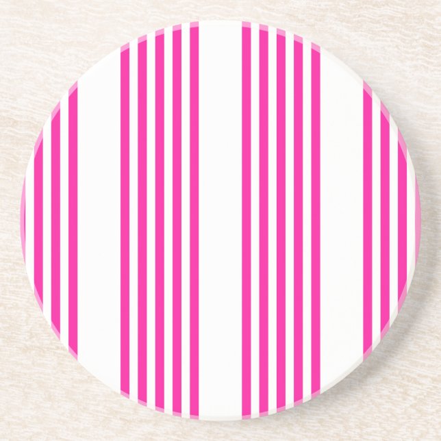 Dessous De Verre En Grès Fuchsia et blanc cinq bandes motif (Devant)