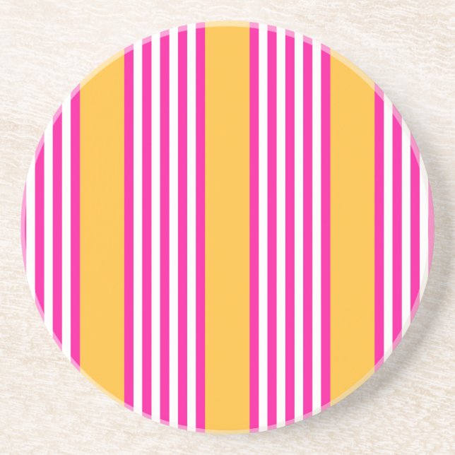 Dessous De Verre En Grès Fuchsia et jaune cinq bandes motif (Devant)