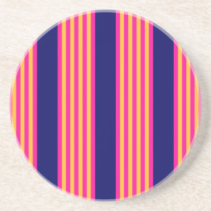 Dessous De Verre En Grès Fuchsia et rayures jaunes avec bleu marine