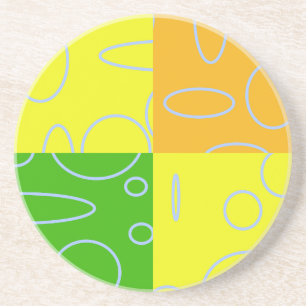 Dessous De Verre En Grès Fun Retro Quad Jaune Vert Orange Géométrique
