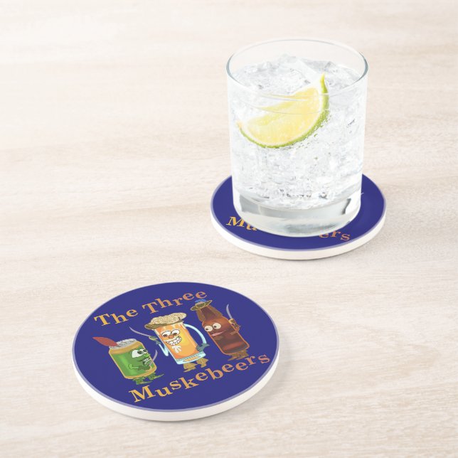 Dessous De Verre En Grès Funky Beer Pun Trois Muskebeers Humoristique (Côté)