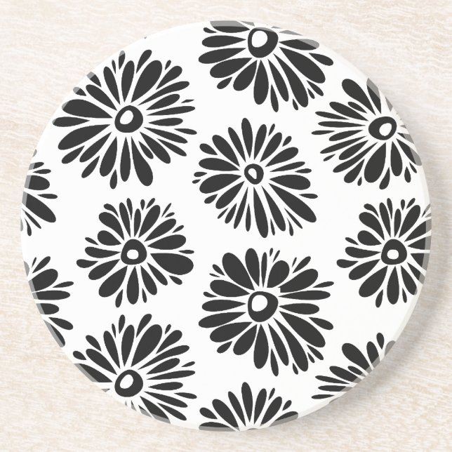 Dessous De Verre En Grès Funky Black et blanc floral (Devant)