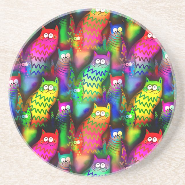 Dessous De Verre En Grès Funny Cats Motif-54578 (Devant)