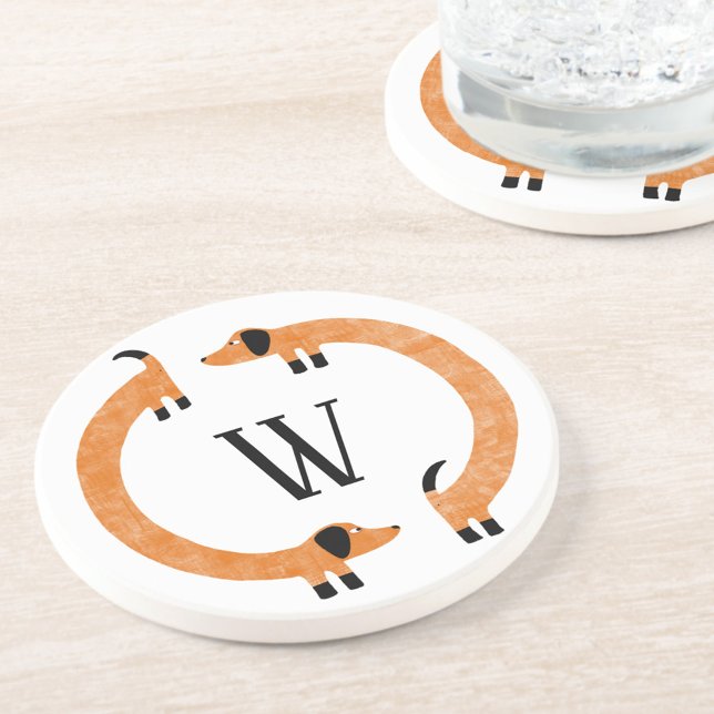 Dessous De Verre En Grès Funny Dachshund Saucisse Chien Monogramme (Fun personalized initial monogram dachshund wiener dog coaster)