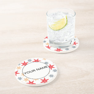 Dessous De Verre En Grès Funny Seastars Et Steerwheel Motif
