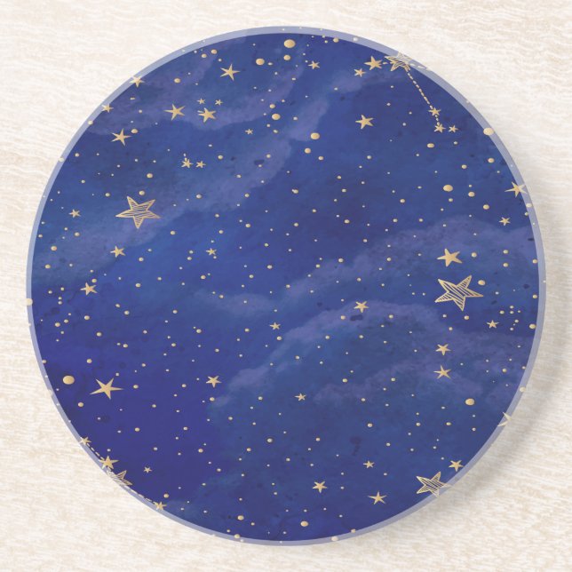 Dessous De Verre En Grès Galaxie bleue avec étoiles d'or (Devant)