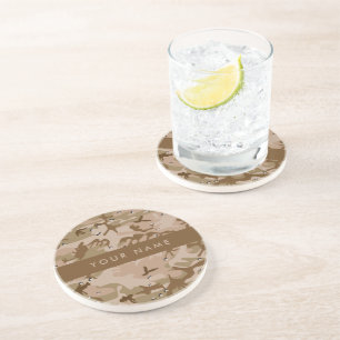 Dessous De Verre En Grès Galets de camouflage du désert, Votre nom, Personn
