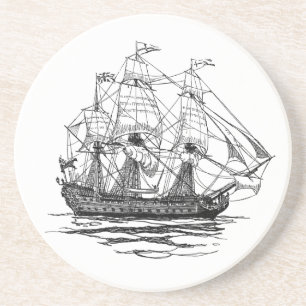 Dessous De Verre En Grès Galion des pirates vintage, esquisse d'un navire d