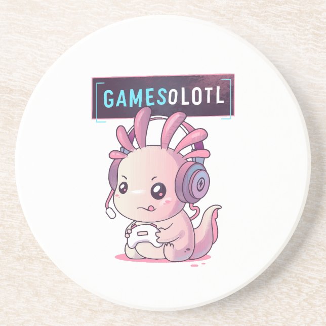 Dessous De Verre En Grès Gamesolotl - Axolotl Joueur (Devant)