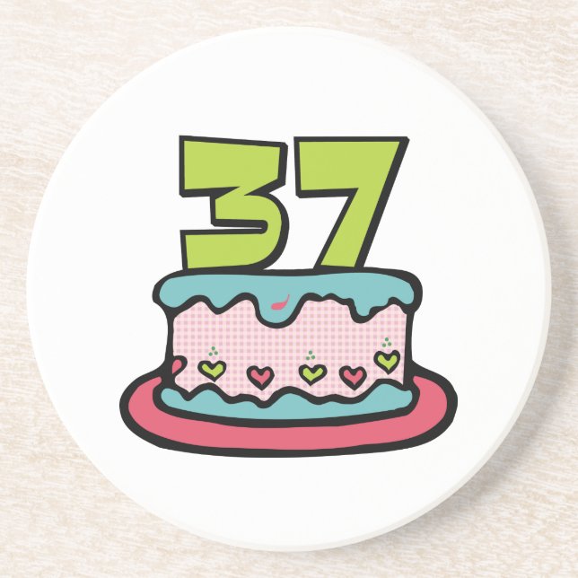 Dessous De Verre En Grès Gâteau d'anniversaire de 37 ans (Devant)