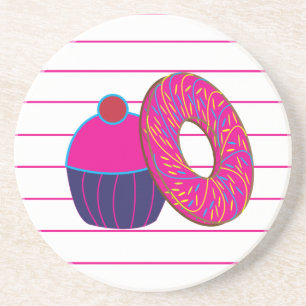 Dessous De Verre En Grès Gâteau de donut rayure rose