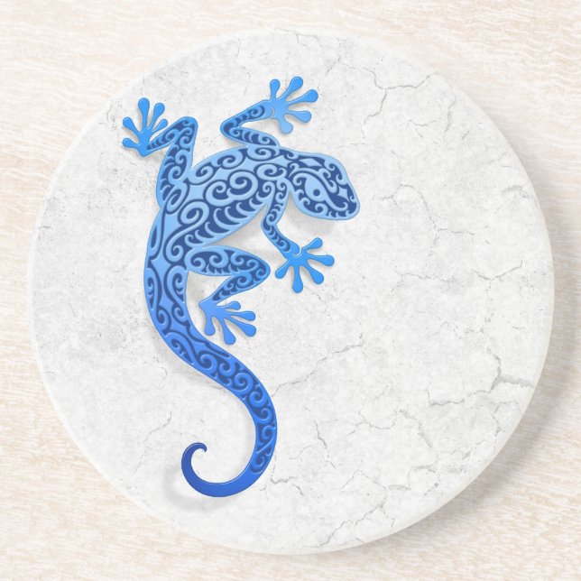Dessous De Verre En Grès Gecko bleu s'élevant sur un mur blanc (Devant)
