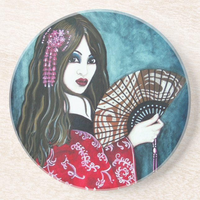 Dessous De Verre En Grès Geisha avec éventail (Devant)