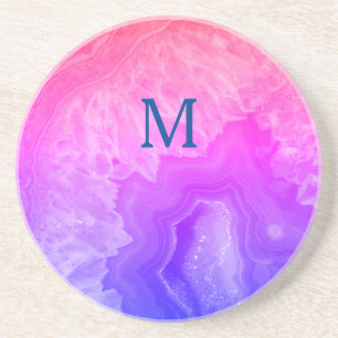 Dessous De Verre En Grès Géode Gemstone Agate Monogramme Initiales Bleu ro