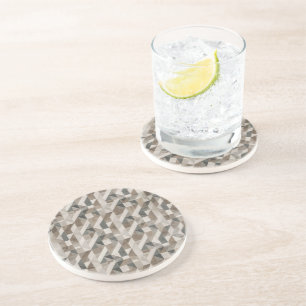 Dessous De Verre En Grès Géométrique moderne, Beige Neutre & Gris Abstrait