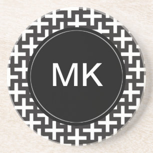 Dessous De Verre En Grès Géométrique noir et blanc