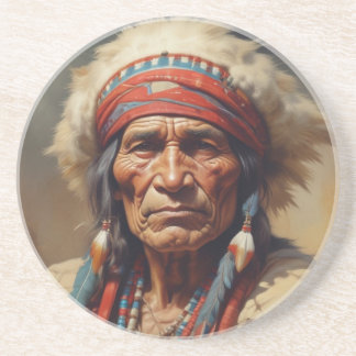Dessous De Verre En Grès Geronimo Portrait du chef guerrier indien