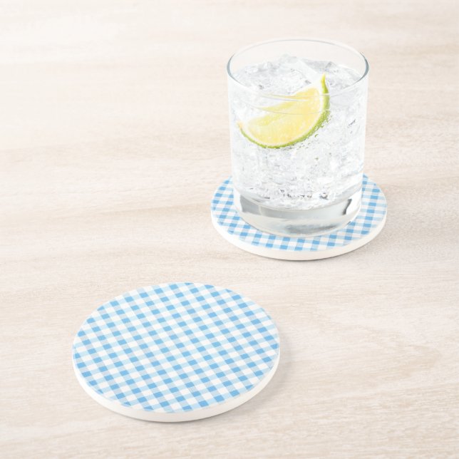 Dessous De Verre En Grès Gingham Bleu Bébé (Côté)