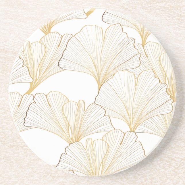 Dessous De Verre En Grès Ginkgo Gold : Arrangement de feuille luxueux (Devant)