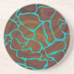 Dessous De Verre En Grès Giraffe Impression Brown et Turquoise