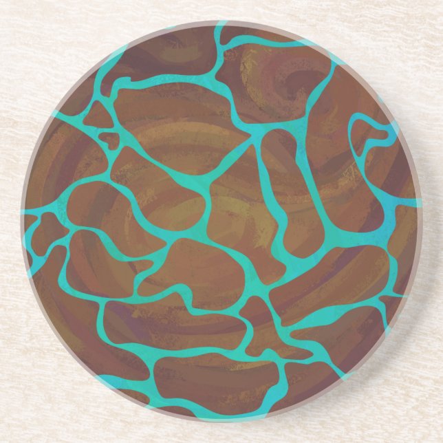 Dessous De Verre En Grès Giraffe Impression Brown et Turquoise (Devant)