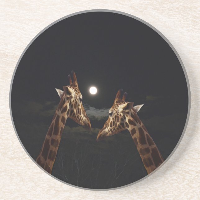 Dessous De Verre En Grès Giraffe Love In the Moonlight (Devant)
