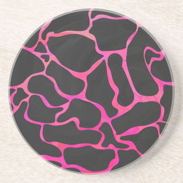 Dessous De Verre En Grès Giraffe rose chaude et noire (Devant)