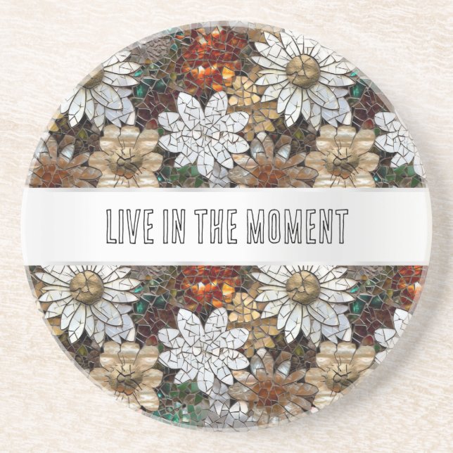 Dessous De Verre En Grès Glam Champagne Or Rouge Fleurs blanches (Devant)