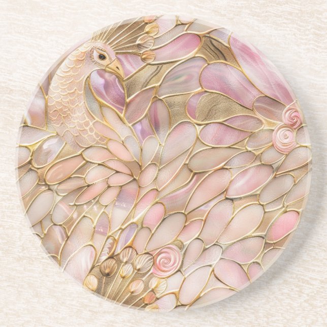 Dessous De Verre En Grès Glam Gold Chic Pink Peacock (Devant)