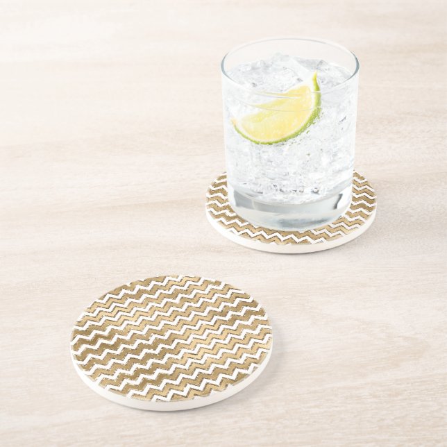 Dessous De Verre En Grès Glam Gold White Zigzag (Côté)