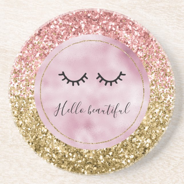 Dessous De Verre En Grès Glam Pink Gold Parties scintillant Black Eyelashes (Devant)