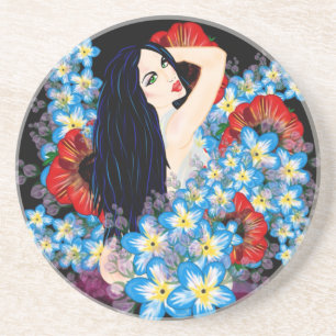 Dessous De Verre En Grès Glamour Model in Poppy flower bed, ART by LeahG