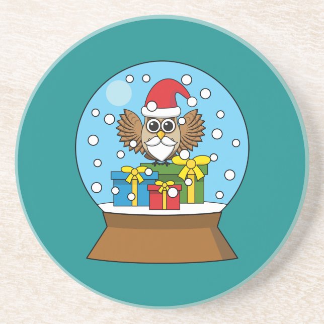 Dessous De Verre En Grès Globe des neiges avec Chouette du Père Noël (Devant)