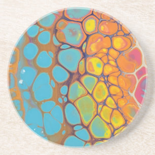 Dessous De Verre En Grès Gloire du matin Abstrait jaune orange Turquoise bu