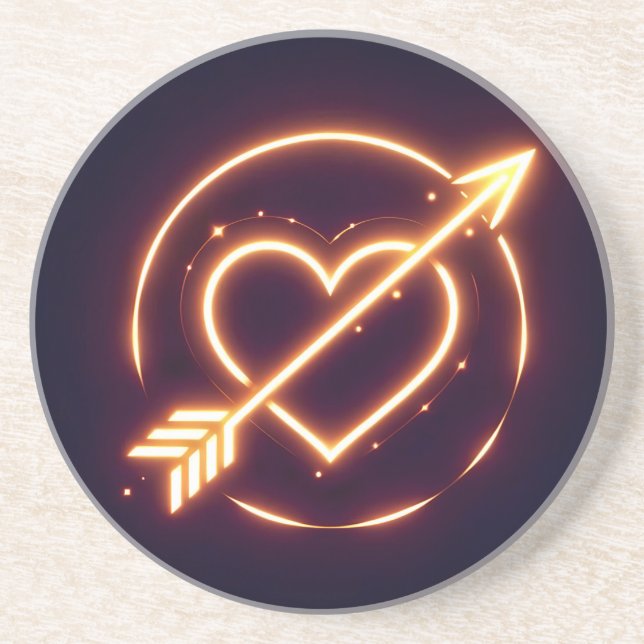 Dessous De Verre En Grès glowing image of a heart with cupid's arrow (Devant)