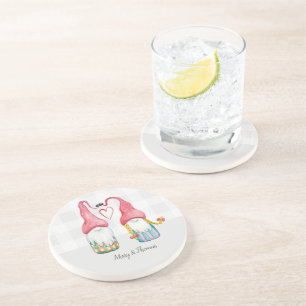 Dessous De Verre En Grès Gnome de Noël en amour Aquarelle peinte à la main