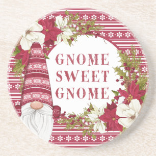 Dessous De Verre En Grès Gnome rouge et blanc pour les fêtes Noël