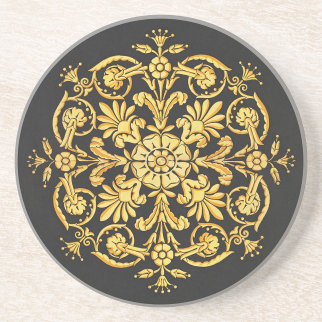 Dessous De Verre En Grès Gold And Black Floral Pattern (Devant)