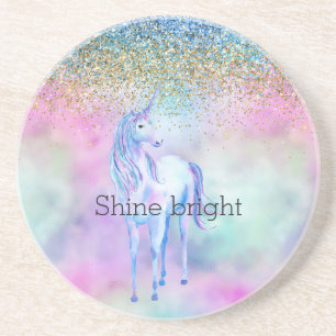 Dessous De Verre En Grès Gold Aqua Parties scintillant Purple Unicorn Étin