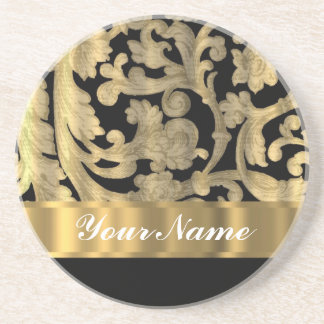 Dessous De Verre En Grès Gold & Black floral damask