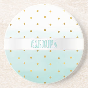 Dessous De Verre En Grès Gold Confetti Mint Aquarelle Nom