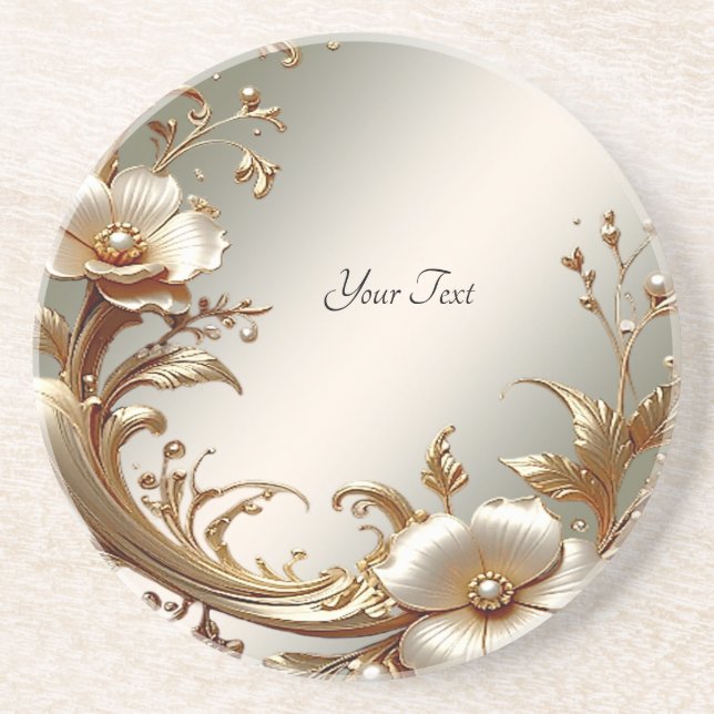 Dessous De Verre En Grès Gold Floral Sandstone Coaster (Devant)
