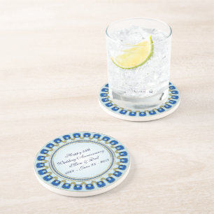 Dessous De Verre En Grès Gold Sapphire Bleu 45e anniversaire Mariage